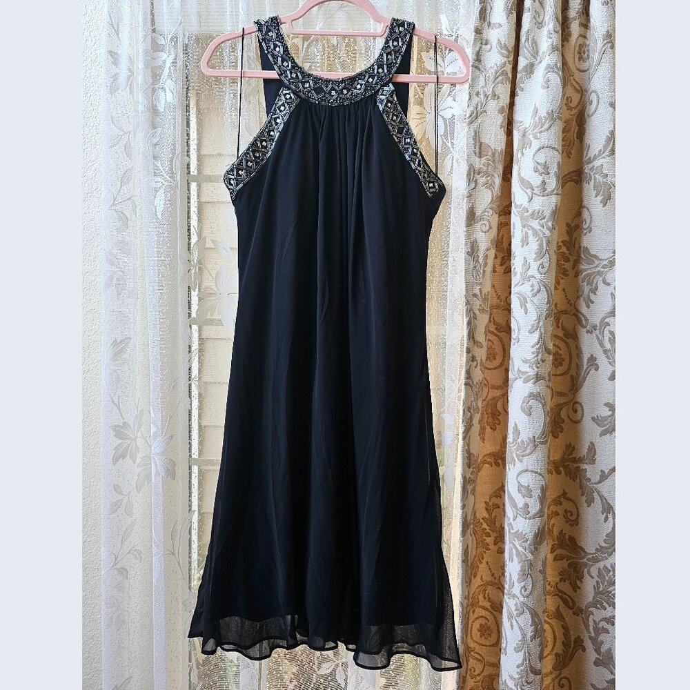 Scarlett Nite Beaded Halter Mini Dress, 14, Black